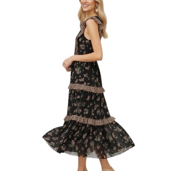 NWT J. Crew Floral Ruffle Midi Dress Pink Black 8 - Picture 11 of 11